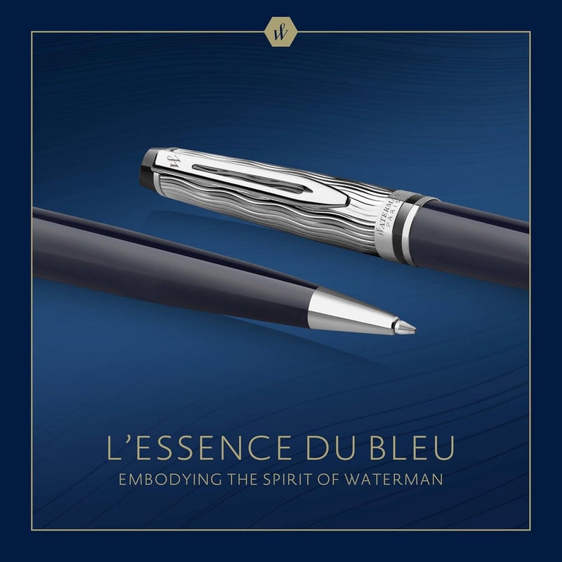 Waterman قلم حبر جاف ووترمان إكسبيرت - معدني وطلاء أزرق مع غطاء محفور - علبة هدايا - Image 2